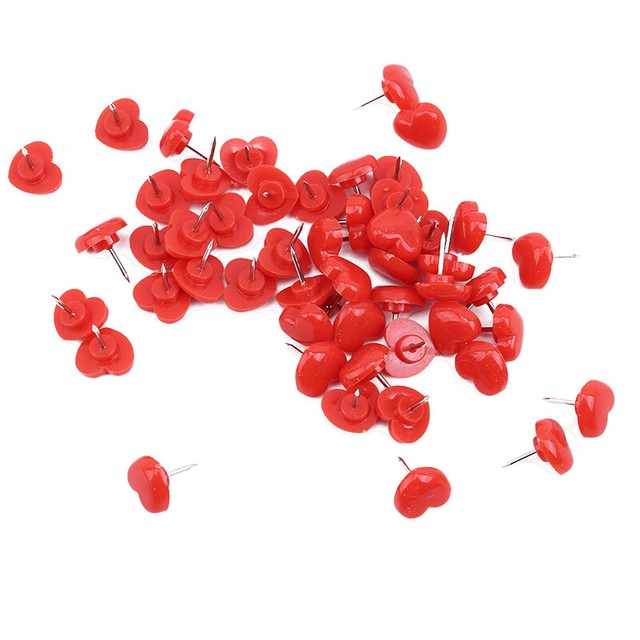 50Pcs Heart Push Pins Red Bulletin Boards Thumb Tacks Pink Cute Wall
