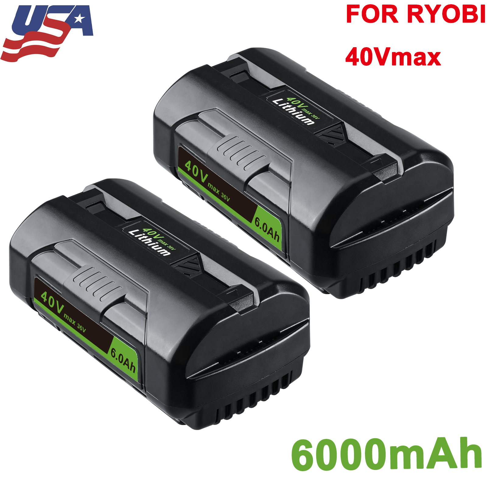 2-Pack Ryobi 40V 6Ah Extended High-Capacity Lithium-Ion Battery OP4050 OP40602  