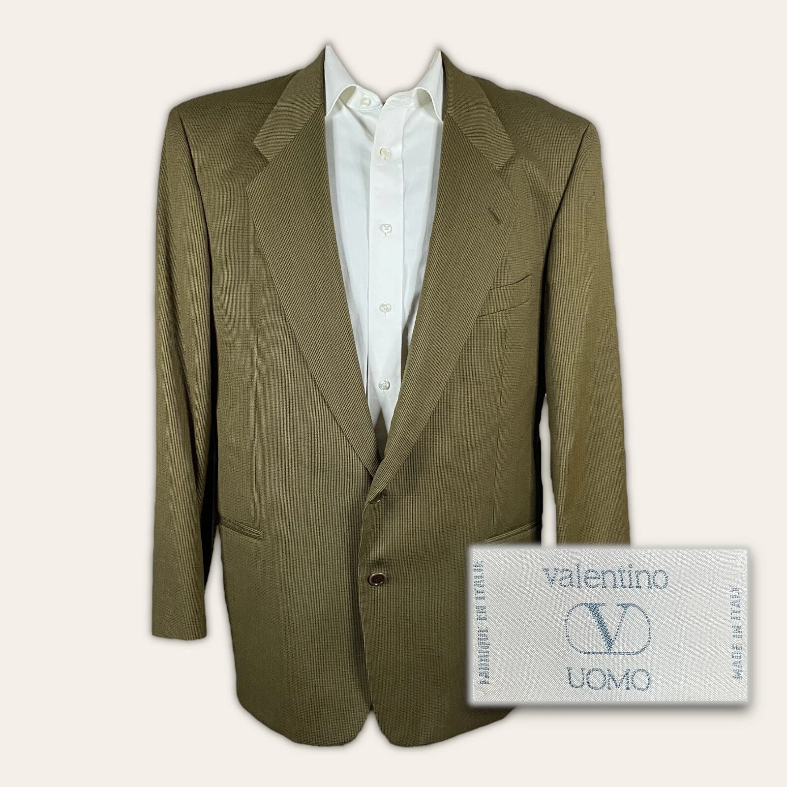 Valentino Uomo Blazer Cappotto Sportivo Uomo 44R Marrone Oro Check Due Bottoni Lana