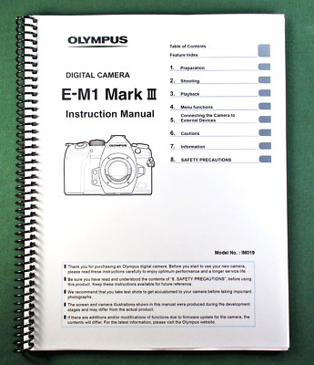 Olympus E-M1 Mark III Instruction Manual: 333 Pages & Protective Covers!