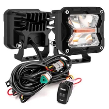 2x 40W 3" Strobe LED Work Light Bar Spot Driving Pods Ditch Fog Lamp Amber DRL