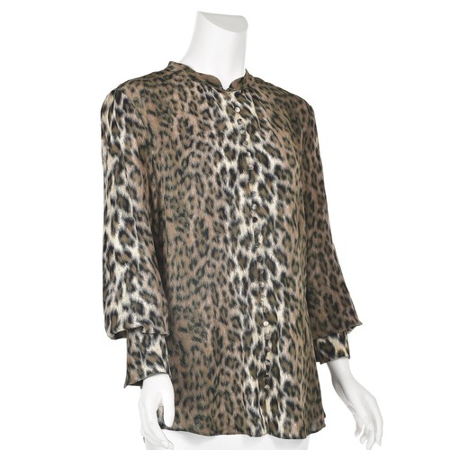 JOIE Taupe and Black Animal Print Long Sleeve Shirt with Band Collar SZ M NWOT - Picture 3 of 8