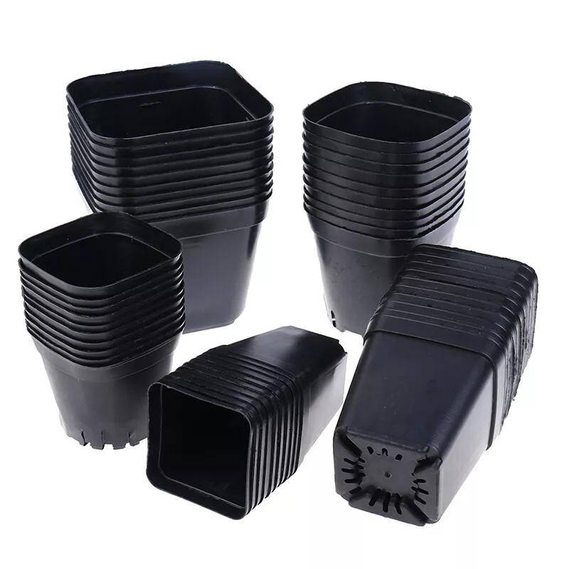 10pc Black Flower Pots Plastic Pots Small Square Pots for Succulent plant L