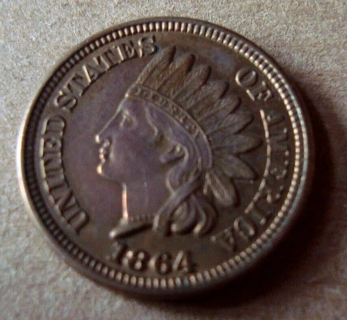 1864 INDIAN HEAD PENNY CENT VERY NICE AU+ nice clean coin NO L