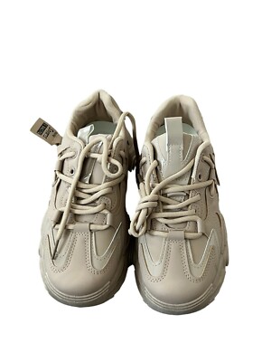 S'Bacitg Womens Sneakers Shoes Khaki Size 36 Leather Lace Up