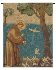 St. Francis Preaching to the Birds Religious Italian Tapestry Wall Art Hanging