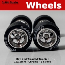 Chrome 12mm Lettered 5 Spoke Wheels - 1212mm For Hot Wheels
