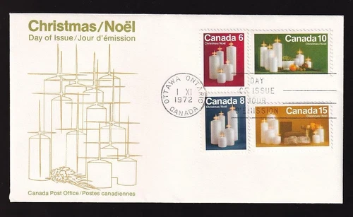 Canada FDC 1972 Christmas Candles, GT2 tagged sc#606pi-609pi combo