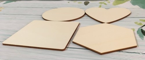 4 x Blank Wooden Ply Coasters, 3mm x 90mm, round, square, heart, hexagon - Picture 2 of 17