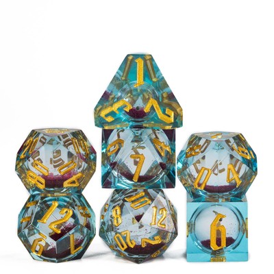 Cusdie DND Dice Set 7pcs Liquid Core Polyhedral RPG Quicksand Sharp Table Games