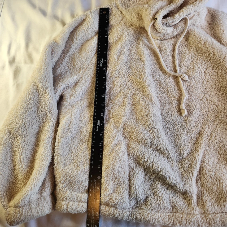 BILLABONG Womens Medium Ivory Soft Fleece Sherpa Pullover Hoodie Sweatshirt - Image 4 of 4