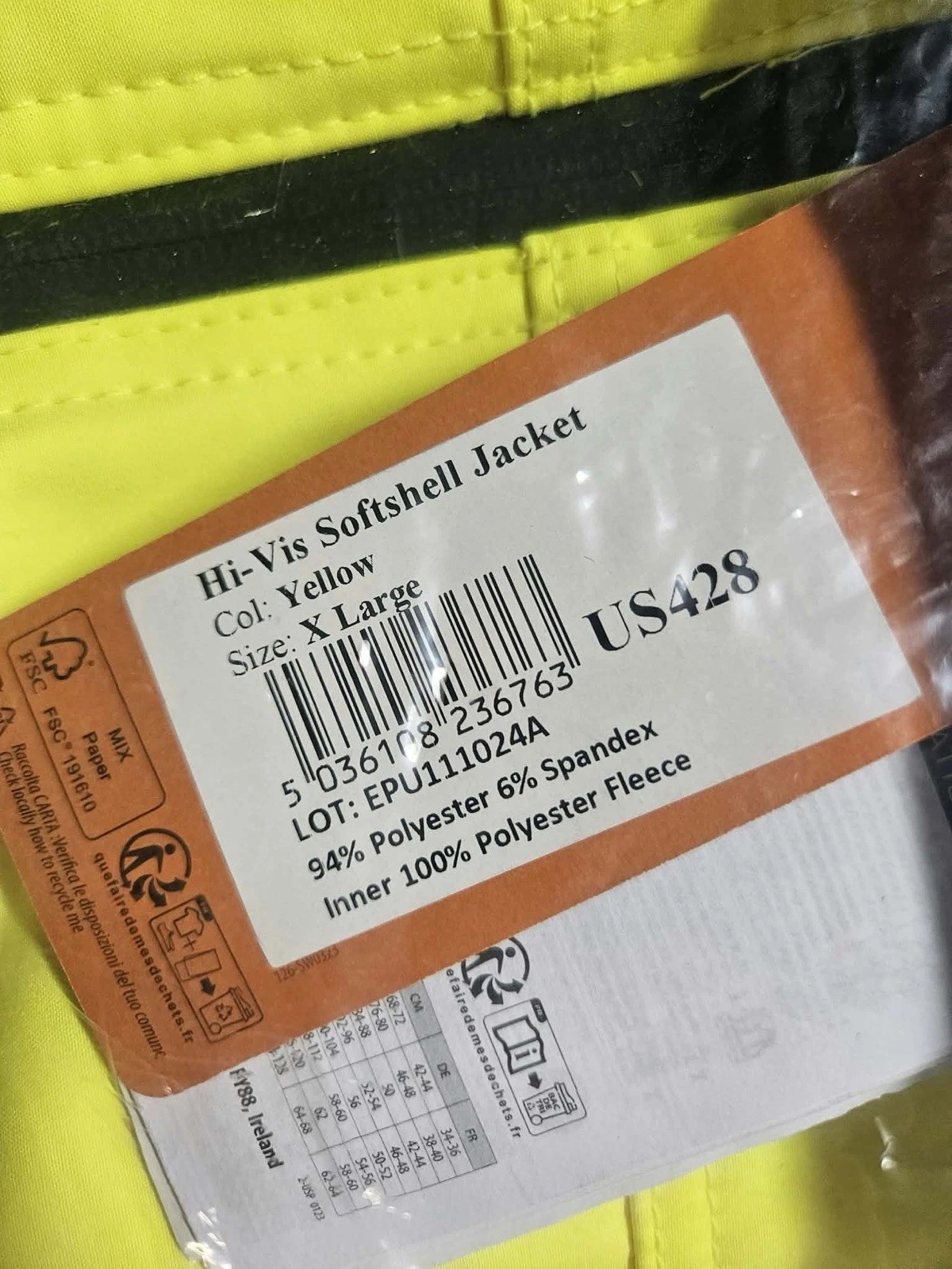 Portwest US428 Hi-Vis Reflective Softshell Waterproof Safety Work Jacket ANSI XL image 7