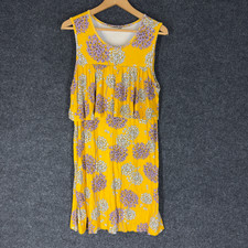 Unbranded Dress Women M Medium Yellow Floral Shift Midi Sleeveless Rayon Casual