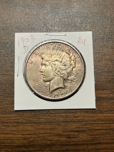 1923 D Peace silver dollar AU/XF++ toned obv & rev GENUINE GUARANTEE