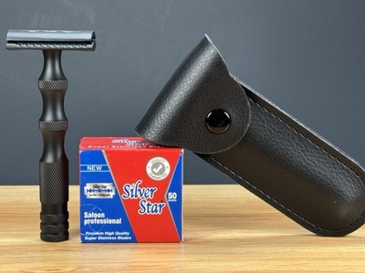 BLACK, German Stainless SAFETY RAZOR + 50 RAZOR BLADES, Double Edge Razor, LORD