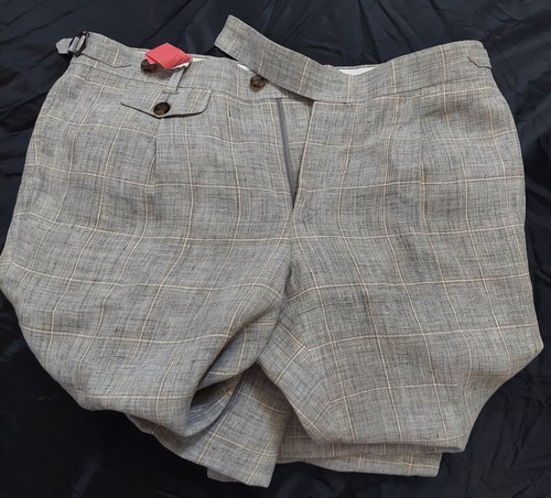 SUITSUPPLY BRENTWOOD MEN'S GRAY CHECKS NARROW LINEN SHIN/ANKLE PANT SIZE 32 X 26 - Picture 10 of 13