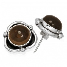 925 Sterling Silver Smoky Topaz Cabochon Gemstone Tops Handmade Stud Earring