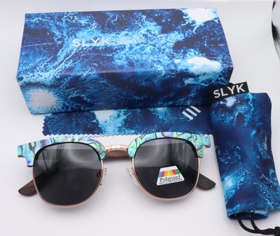 Polarized Slyk Shades Sunglasses Abalone Wood + Case Bag Cleaning cloth