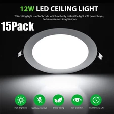 15Pack 6Inch LED Ceiling Lights Ultra-Thin Recessed Retrofits Kit 6000K Daylight