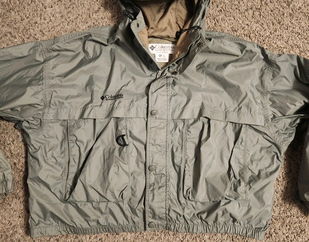 VINTAGE 90'S COLUMBIA WADING FLY FISHING PACKABLE HOODED JACKET XXL 2XL