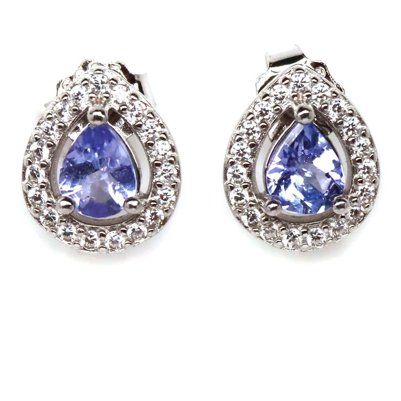 Boucles d'oreilles tanzanite en argent 925 et or blanc chic