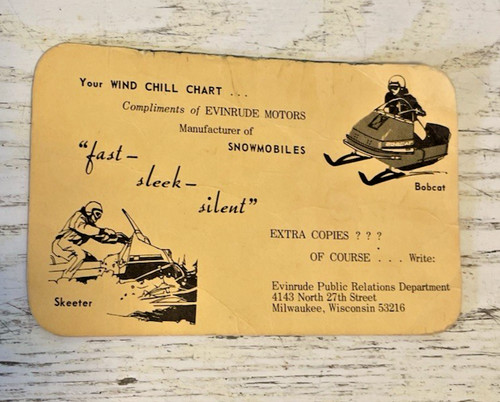 Evinrude Bobcat Skeeter Snowmobile Vintage Wind Chill Guide Early 1970's