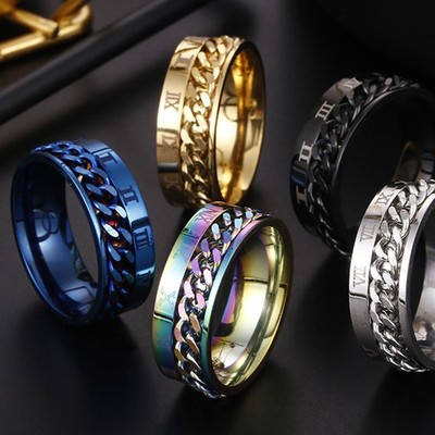 1pc Unisex Fashion Titanium Stahlring Rotatable Römische Ziffern