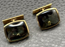 Vintage 14K Solid Gold Cufflinks Dark Green Gemstones Men's Formal Wear Luxury