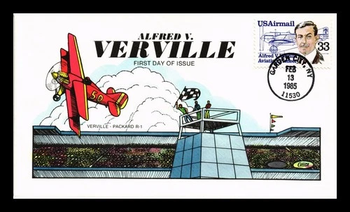 DR JIM STAMPS US COVER ALFRED V VERVILLE AIR MAIL FDC COLLINS HAND PAINTED