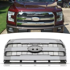 For 2015-2017 Ford F150 F-150 Front Upper Grille Grill W/O Camera Chrome