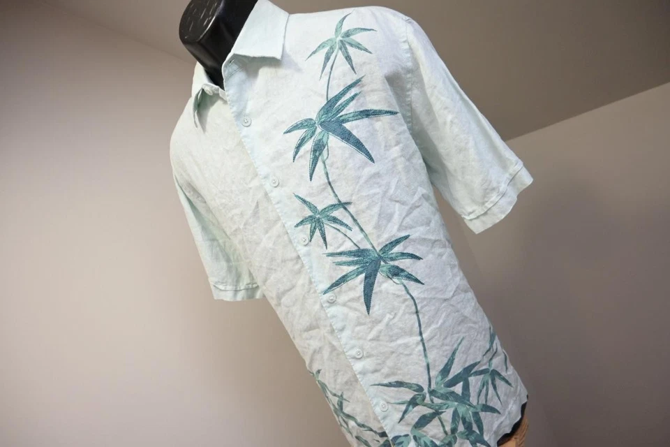 Cubavera Hawaiian Button Up Camp Shirt Floral 100% Linen Relaxed Mens Sz Medium - Image 2 of 4