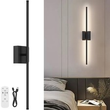 Battery Operated Wall Sconce, 3000K-6000K Dimmable Black Wall Lights with Rem...