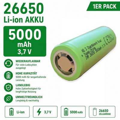 26650 Li-Ion Akku 3,7V 5000mAh Hochleistungsakku wiederaufladbar