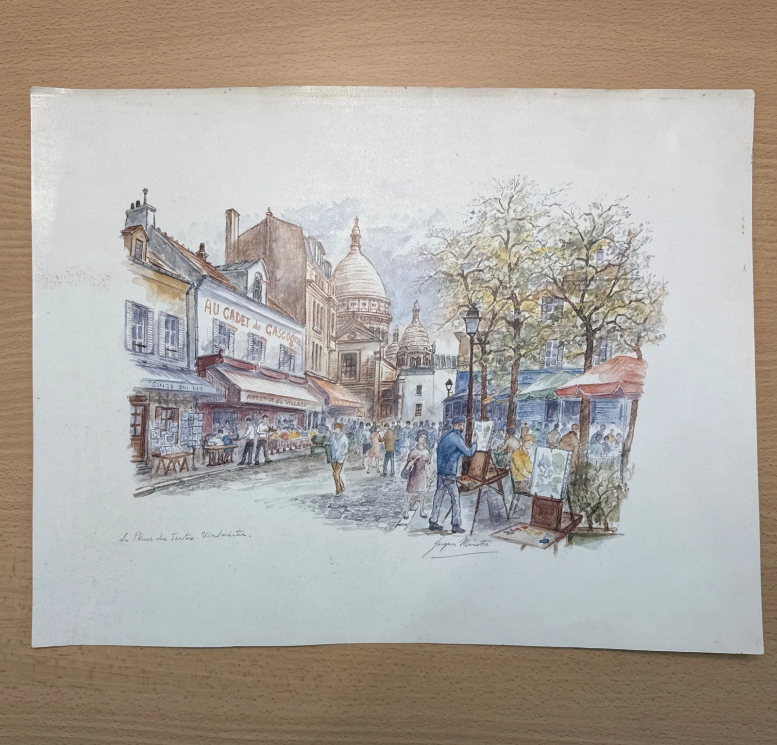 Aquarelle Ou Lithographie La Place Du Tertre Montmartre Signé Jacques Minetti