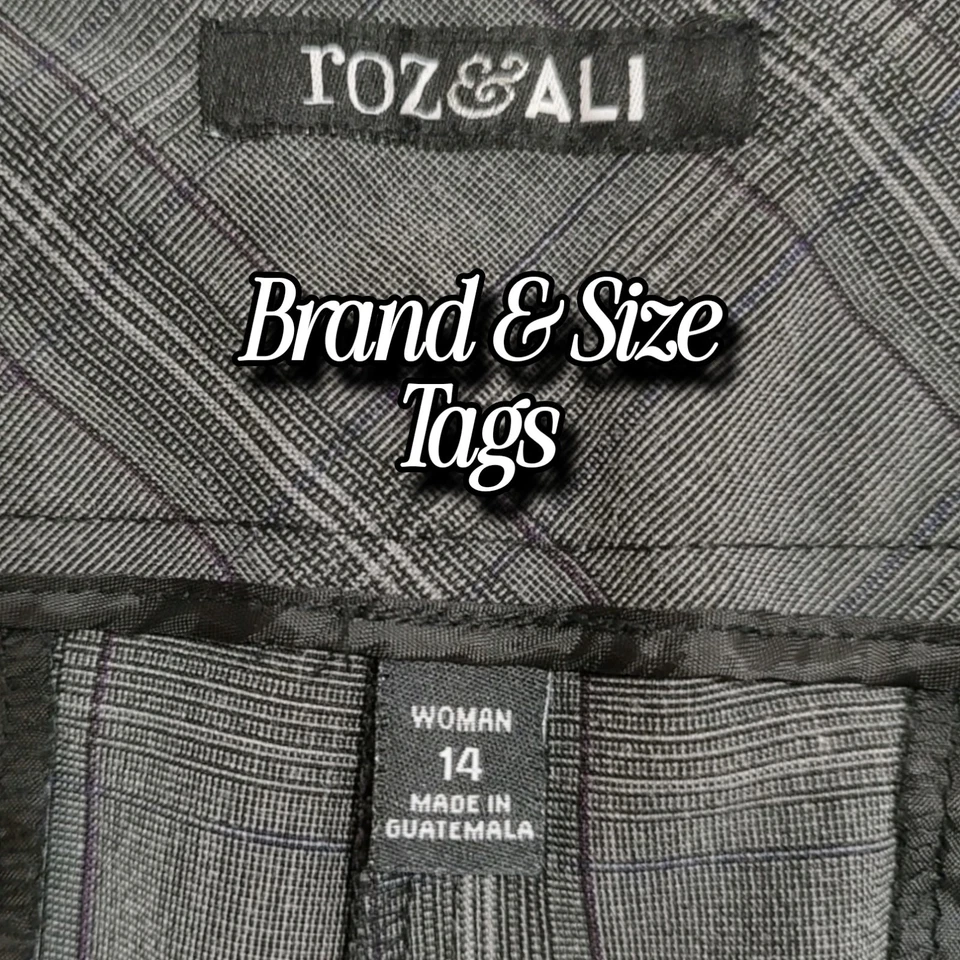 Roz & Ali 羅茲和阿里 長度 31 英寸 深灰色格紋修身喇叭斜紋棉布褲 女款 14/36吋腰圍 Foto 3 de 4