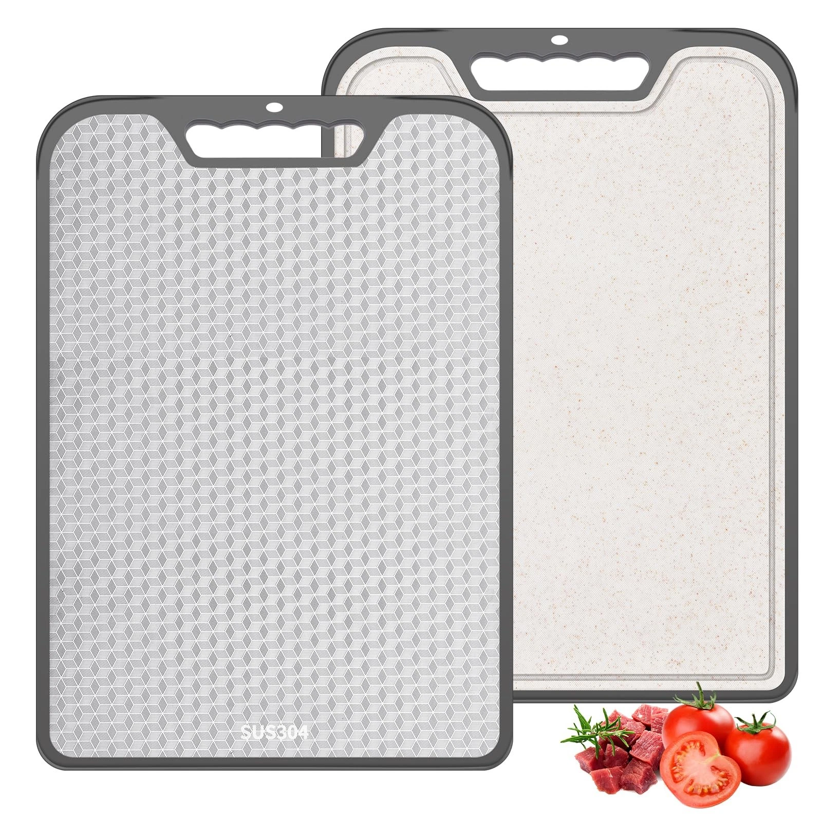 stainless steel Cutting Board for Kitchen, Cutting Board Double Sided Food Gr...