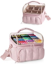 Quilted Marker Organizer Case Holds 180 Markers Storage Bag With Dividers Pink