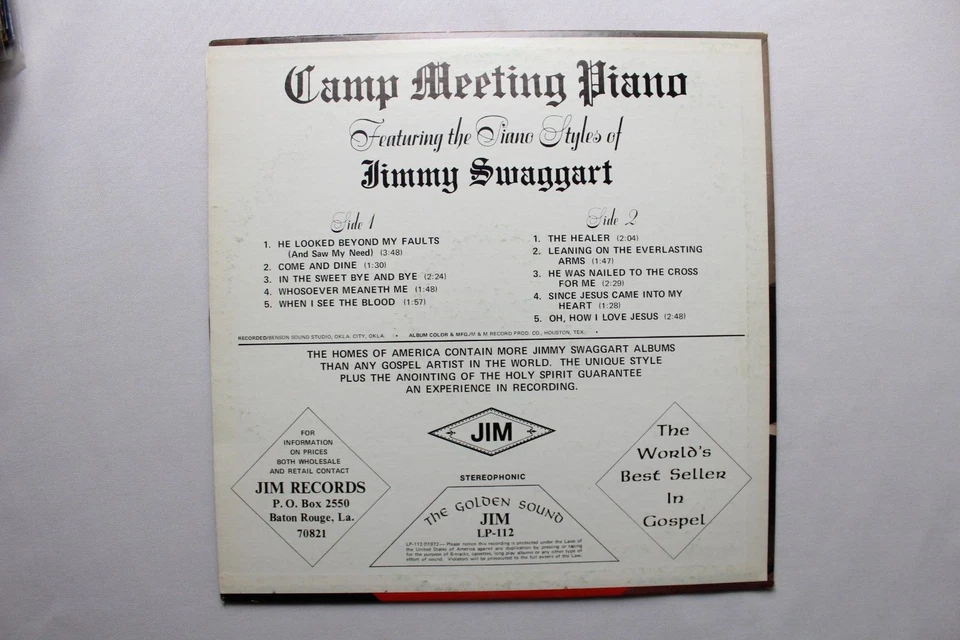 JIMMY SWAGGART CAMPMEETING PIANO LP 12" VINYL RECORD GOLDEN GOSPEL CHRISTIAN - Image 2 of 2