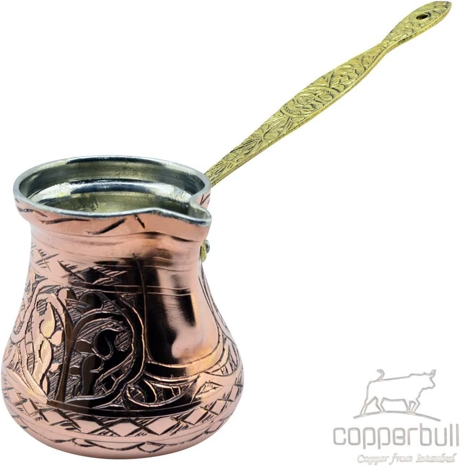 Cafetera griega turca de cobre grabada de alta resistencia cafetera Cezve Foto 2 de 2