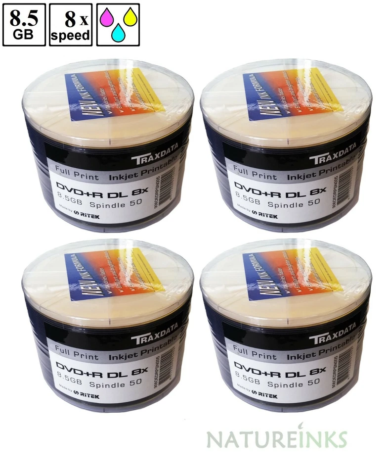 200 Traxdata Printable Dual Double Layer DVD+R DL 8x Blank Discs 8.5GB Ritek