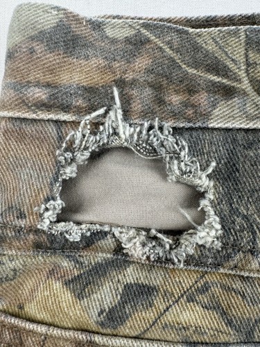 Vintage Cabelas Camo Pants Mens Advantage Timber Jeans Faded Denim 38R *HOLES* - Picture 4 of 24