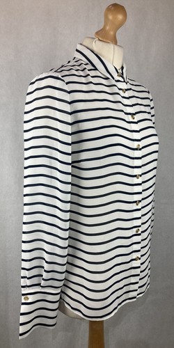 Blusa semi transparente para mujer Hobbs blanca azul marino a rayas doradas con botones Reino Unido10 - Imagen 8 de 13