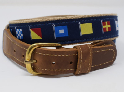 Ocean Rider Men's Belt Leather hand made Made in the USA  fish nautical flags