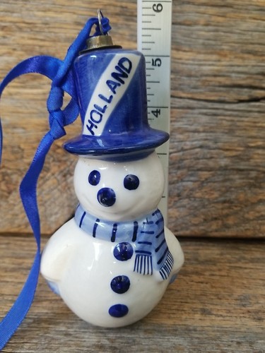 Blue Delft Holland Snowman Porcelain Christmas Ornament Figurine 5" - Picture 7 of 9