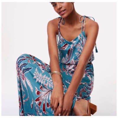 ann taylor loft maxi dress Petites Teal Floral Women’s Size XXSP Tassel Ties 100% Cotton Ann Taylor Loft Modern Straight
