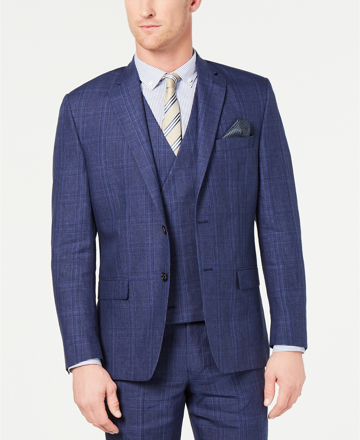 Lauren Ralph Lauren Mens Leahy Linen Plaid Sportcoat, Men's, Size: 46R, Blue
