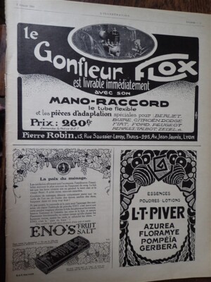 LT PIVER + Inflator FLOX Pierre ROBIN + ENO'S FRUIT SALT Pub ILLUSTRATION 1924