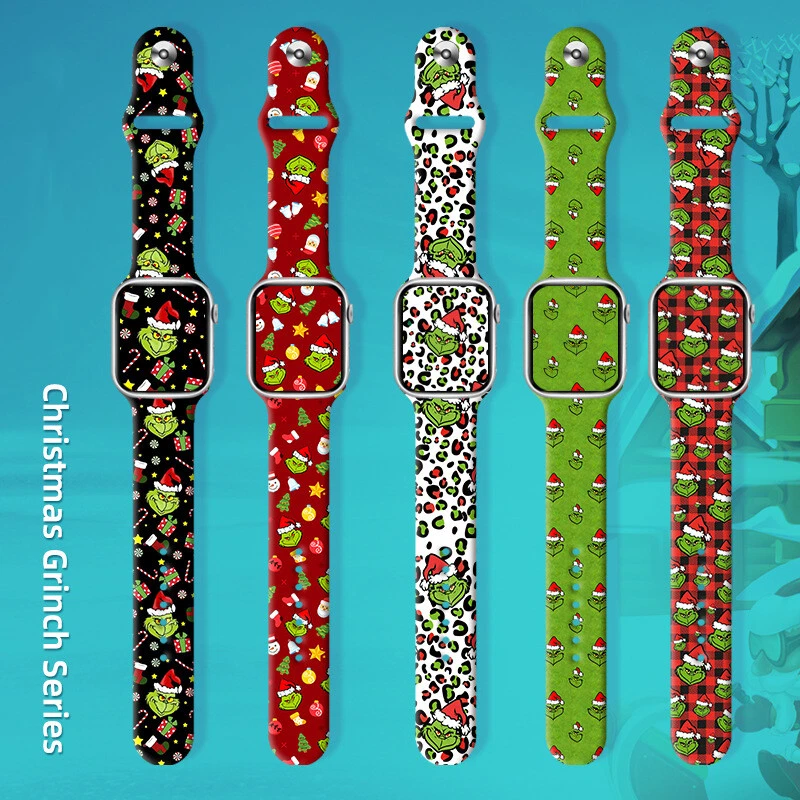 Grinch Christmas Collection Silicone Print Wrist Strap For Apple Watch 8 7 6 5 4