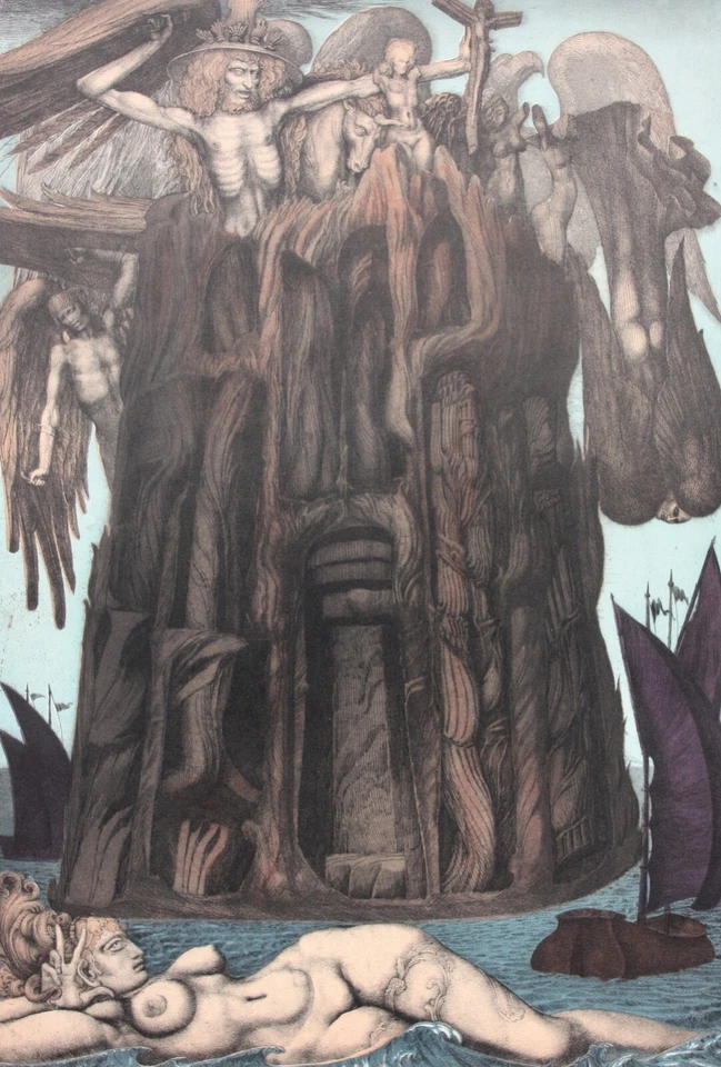 Ernst Fuchs (1930-2015), signierte Farbradierung "Das Gefängnis des Ikarus" 1975 - Bild 3 von 4