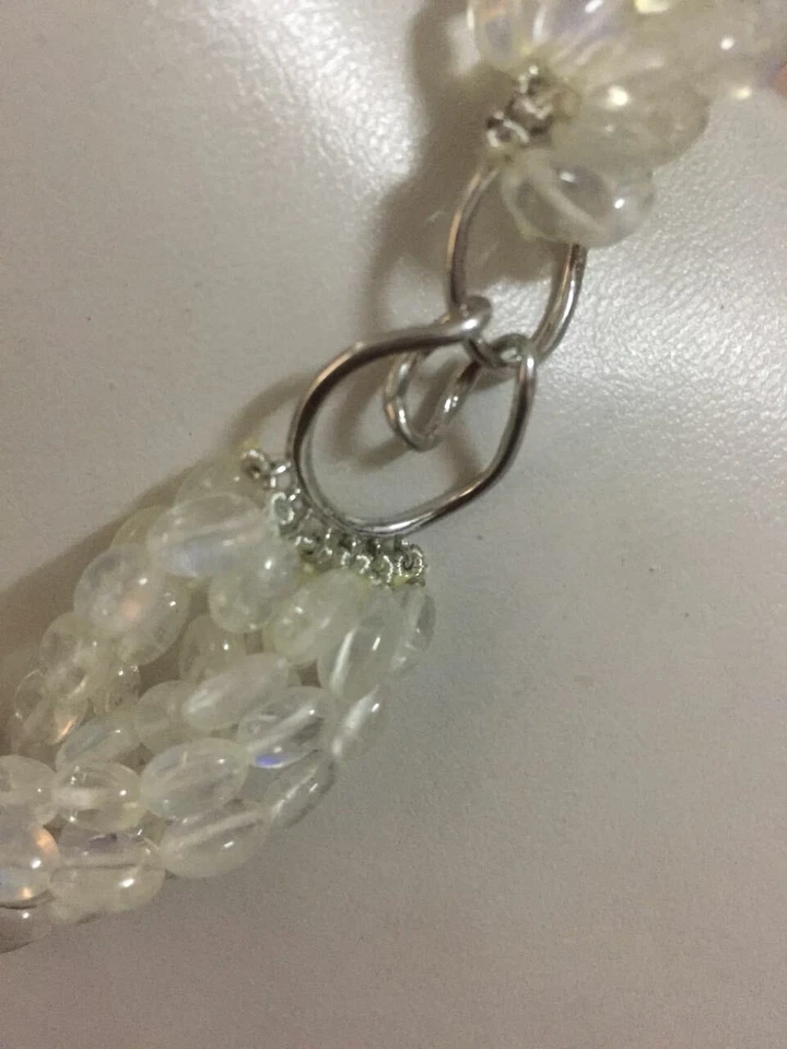 Collar de perlas barrocas de piedra lunar arco iris de 9 hilos, cuentas de piedra lunar, joyería nupcial Foto 4 de 4